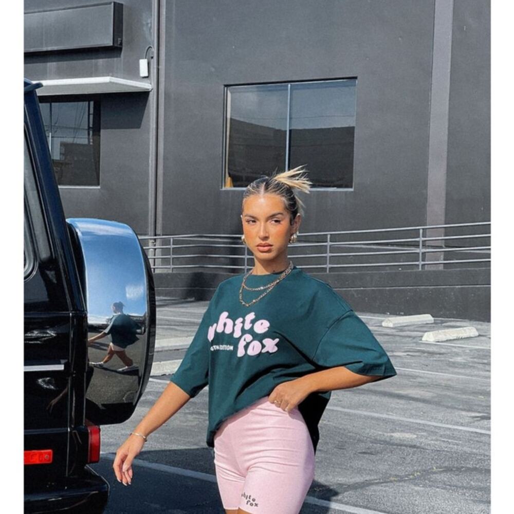 White Fox Boxy Logo T-Shirt - Green / Pink - Size Large / Extra Large
